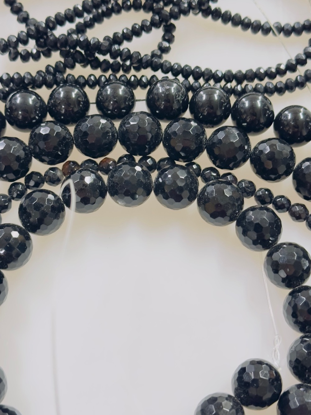 Natural Jet And Black Tourmaline Bead Strands, Heavy Faceted Beads